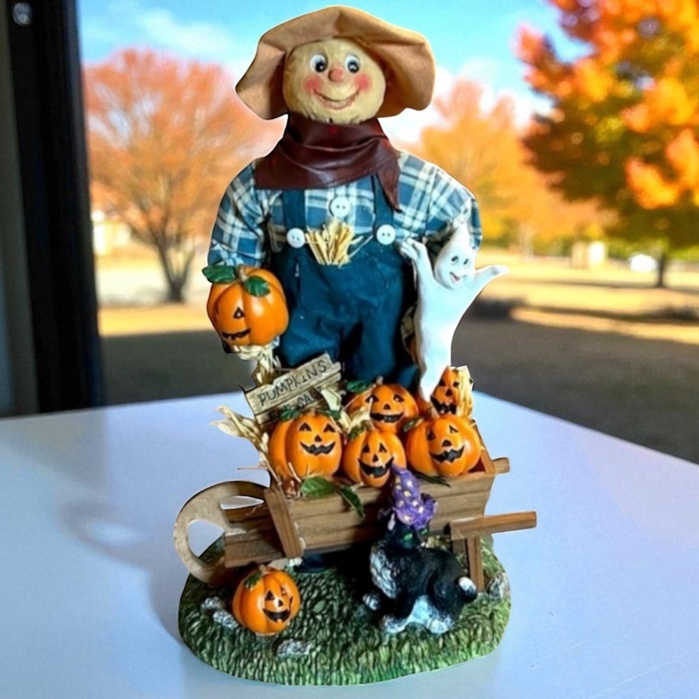 Vintage Halloween Scarecrow Fabric and Paper Mache 11” Figurine Autumn Harvest - Picture 2 of 13